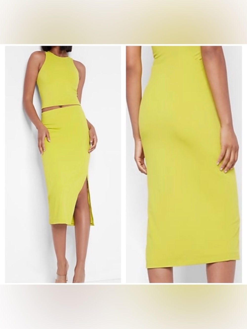 Express Lime Green Midi Pencil Skirt with Side Slit
